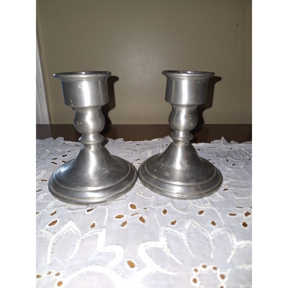 Vintage Web Pewter Weighted Candlestick Holders Set of 2 Taper Candle Stands